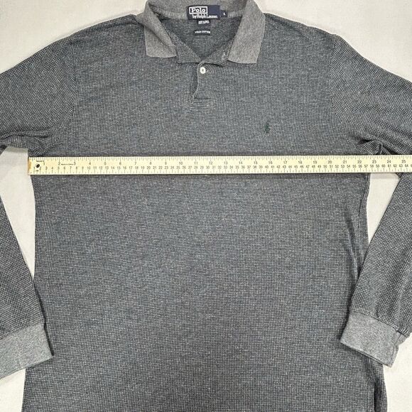 Polo Ralph Lauren Shirt Men L Gray Black Houndstooth Pima Cotton Long Sleeve 90s - Picture 5 of 12